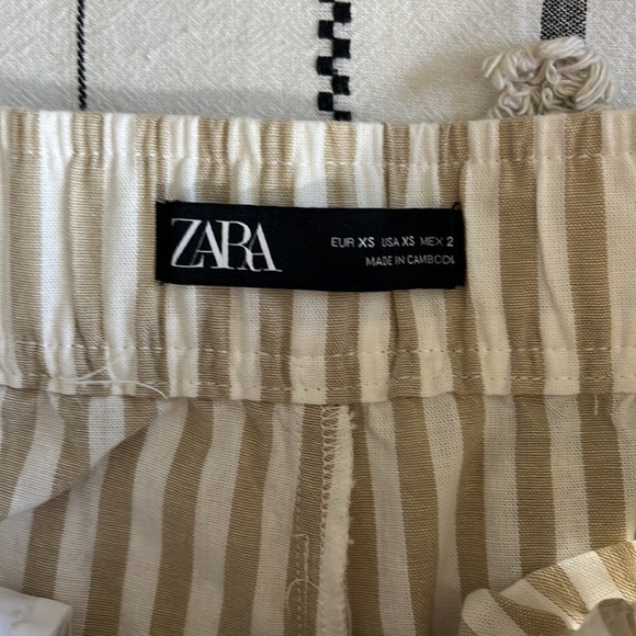 Zara • white tan neutral striped ankle pants with tie belt - Picture 12 of 13